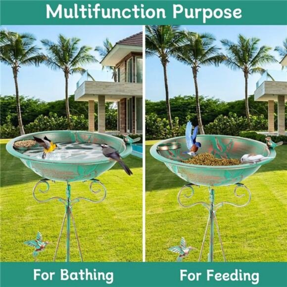 13” Bird Bath,Metal Bird Bath for Outside,Pedestal Bird Baths,Vintage Birdbath - Picture 4 of 7